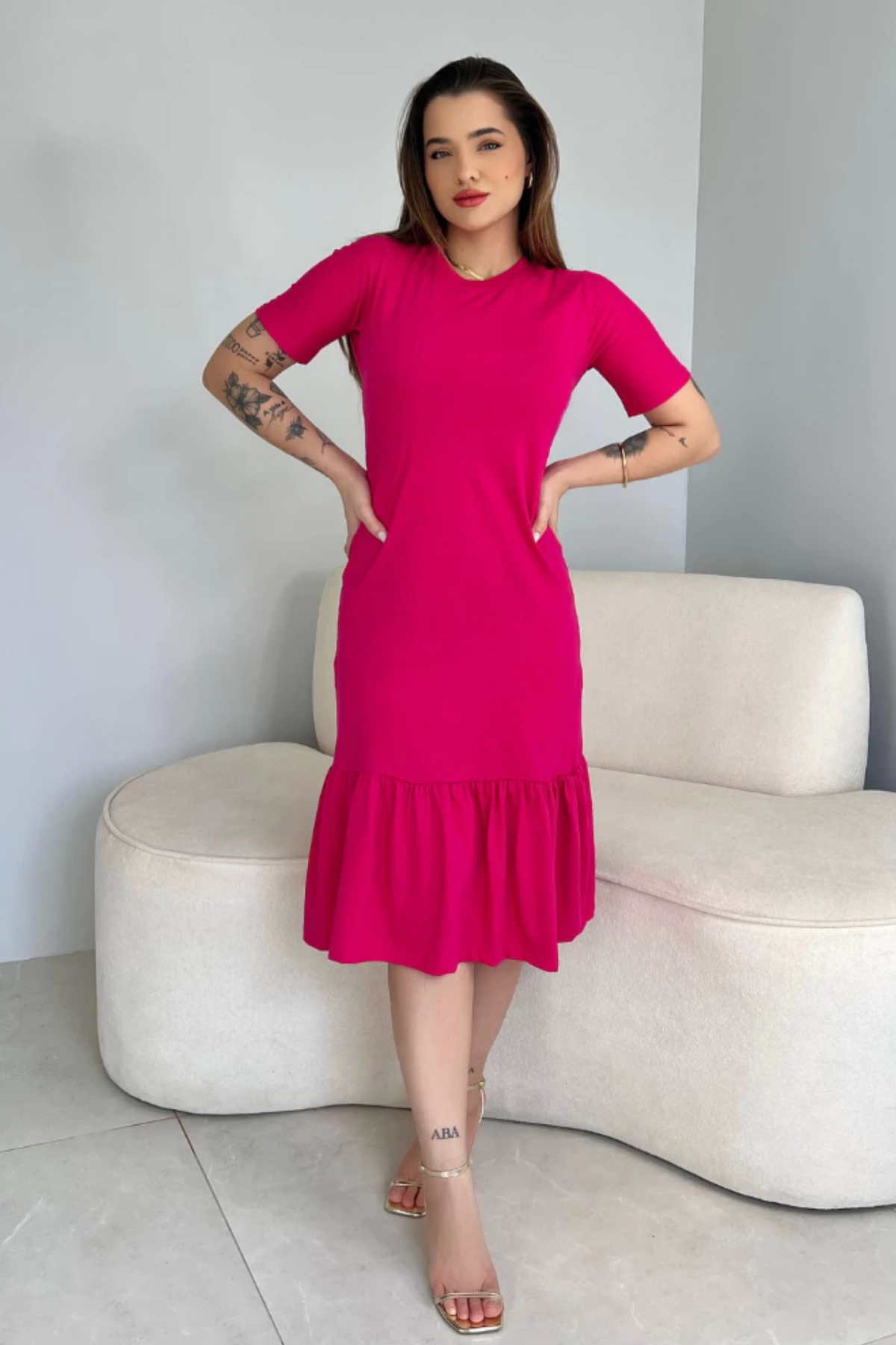 Vestido Midi com mangas - Savana