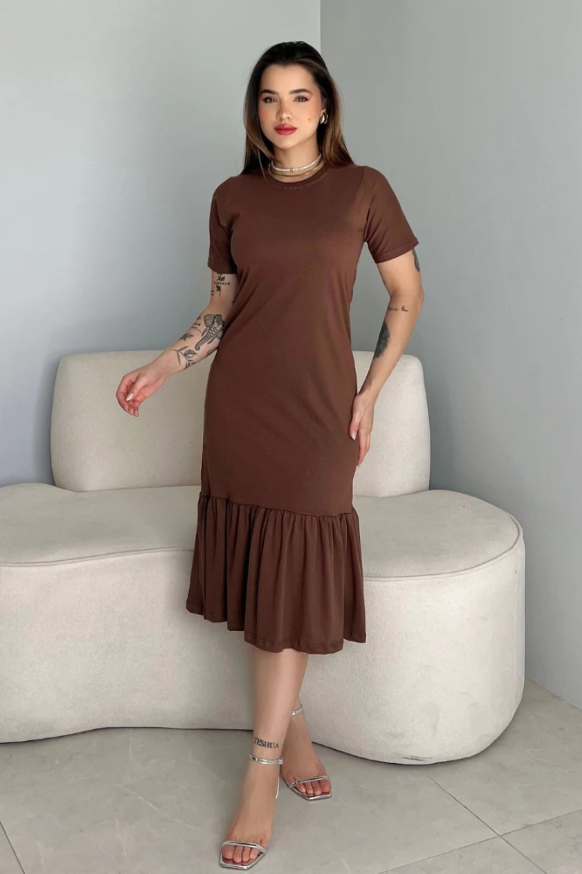Vestido Midi com mangas - Savana