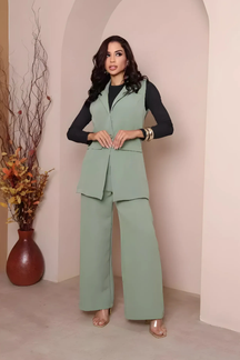 Conjunto Alfaiataria Colete Longo e Calça Pantalona - Eleonora