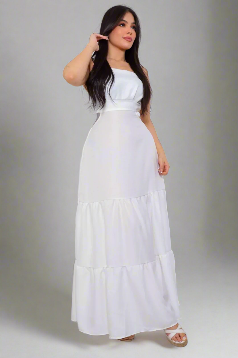 Vestido Longuinho de Noivado Com Alças Finas - Hadassa