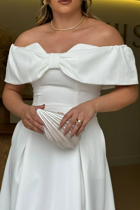 Vestido Mídi de Noivado Alfaiataria Ombro a Ombro - Stella