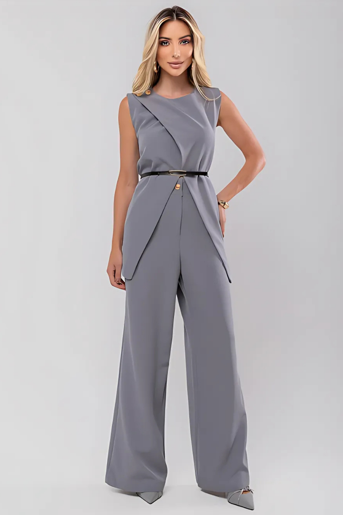 Conjunto Alfaiataria Calça Pantalona Com Cinto - Isadora