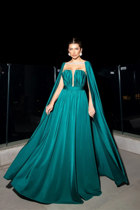 Vestido Longo Tomara-Que-Caia Com Capa - Marcela