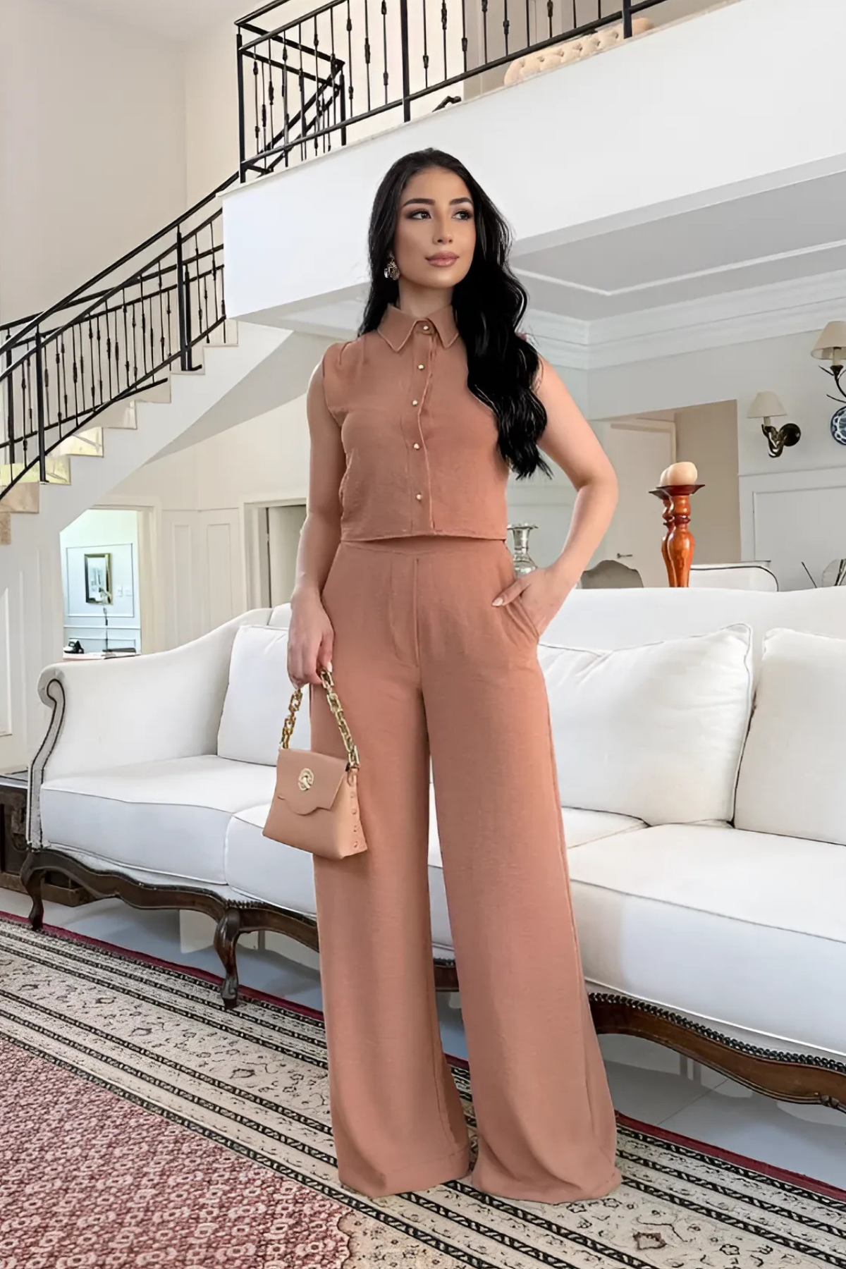 Conjunto Alfaiataria Calça e Cropped Manga Longa - Antonella
