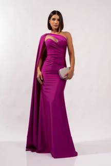 Vestido Longo Ombro Único Com Capa - Thays