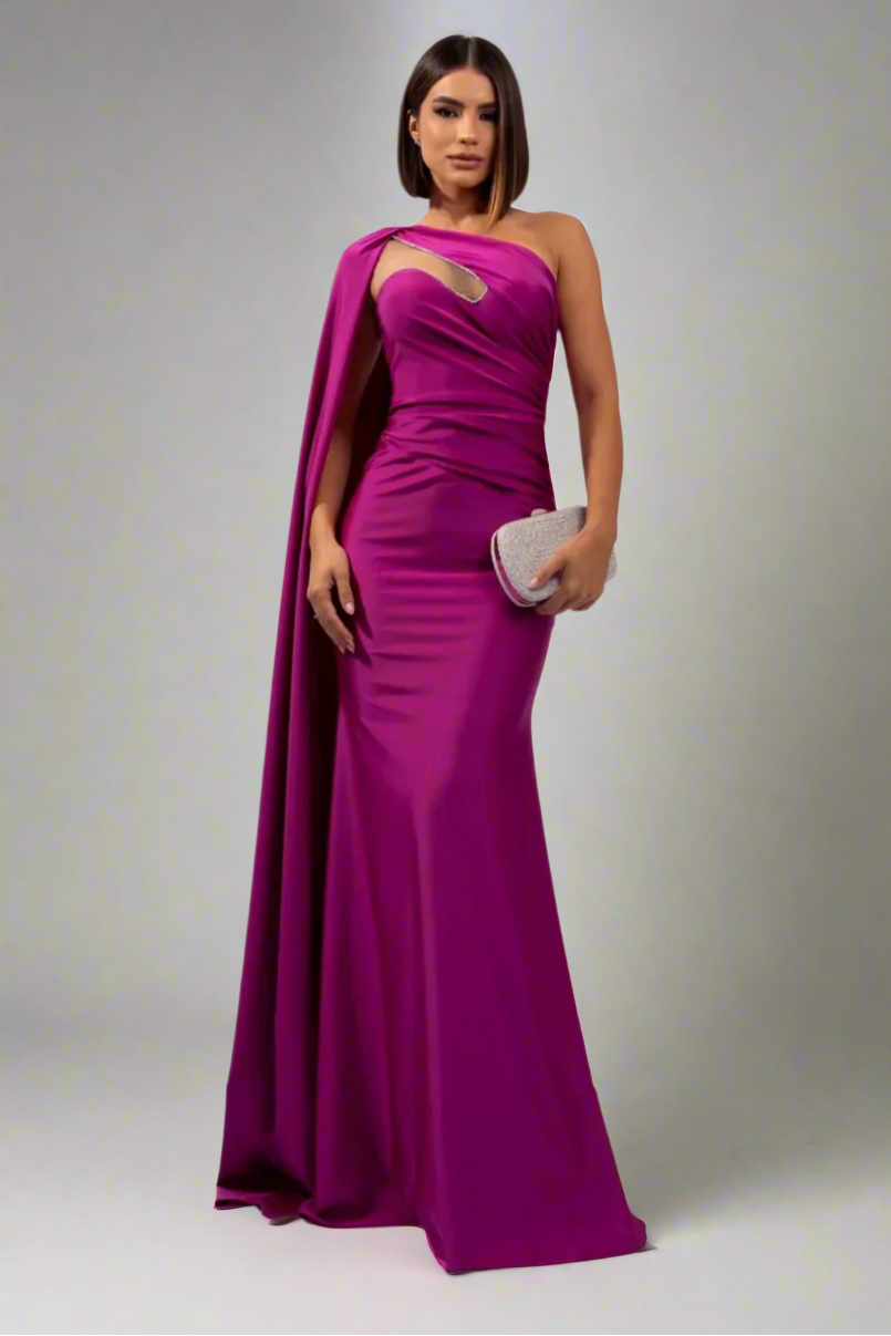 Vestido Longo Ombro Único Com Capa - Thays