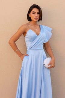 Vestido Longo Ombro Único Com Babado - Marjori
