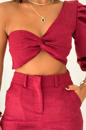 Conjunto Alfaiataria Top Manga Única Balonê e Calça Pantalona - Lavínia