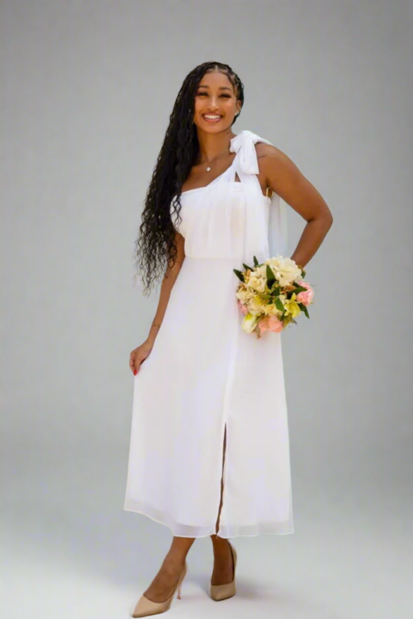 Vestido Mídi de Noivado em Tule Multi Amarrações - Emilly