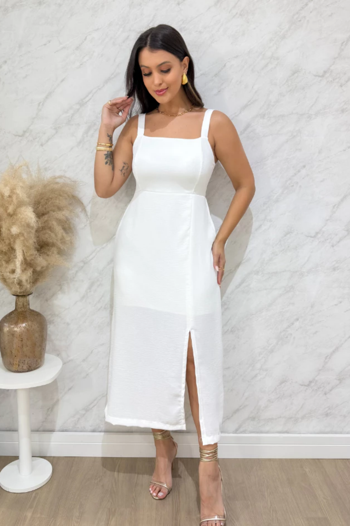 Vestido Mídi de Noivado Decote Quadrado - Tamara