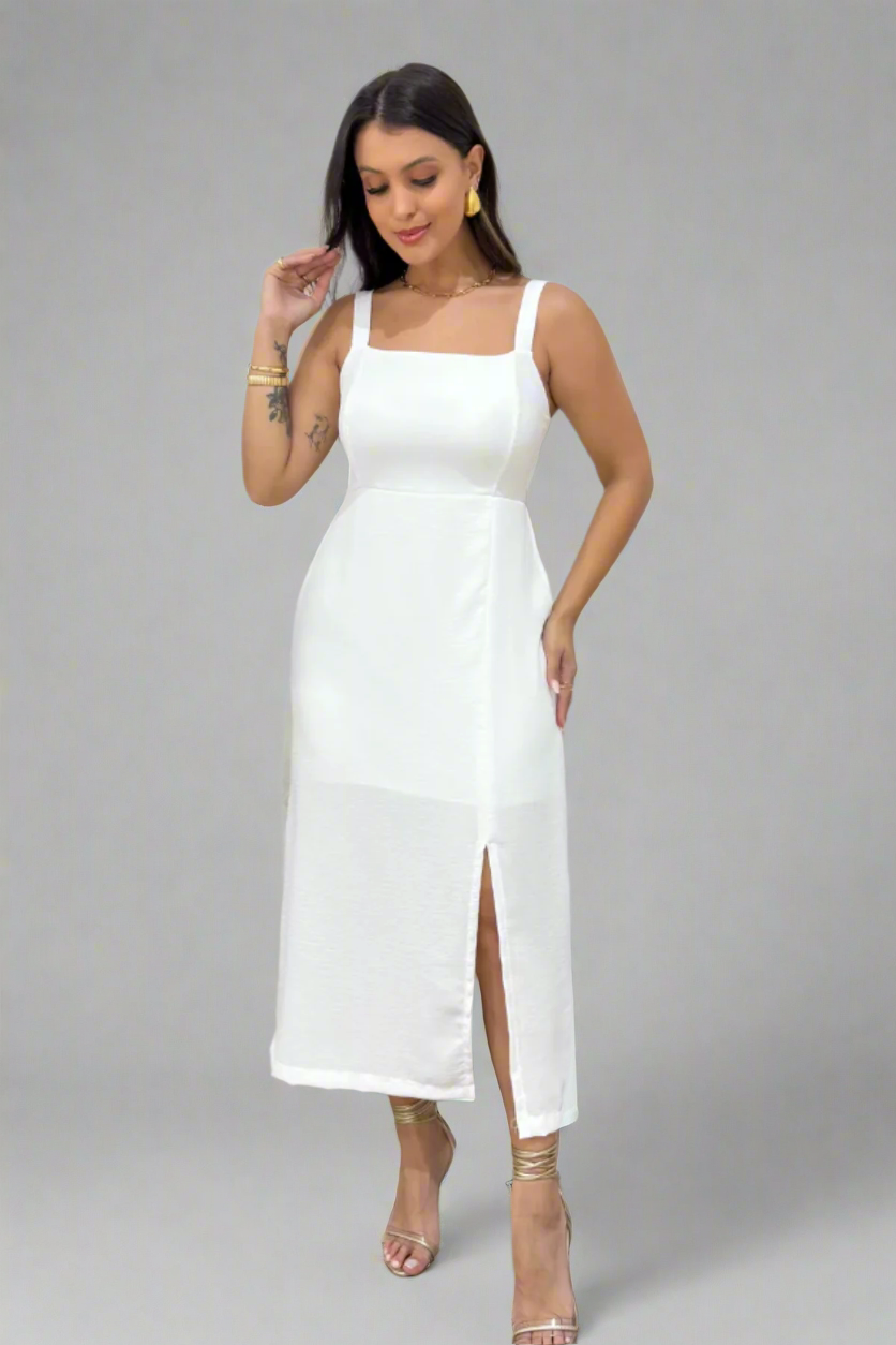Vestido Mídi de Noivado Decote Quadrado - Tamara