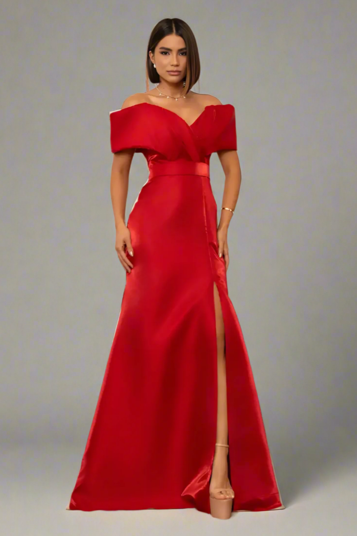 Vestido Longo Ombro a Ombro Com Fenda - Ângela