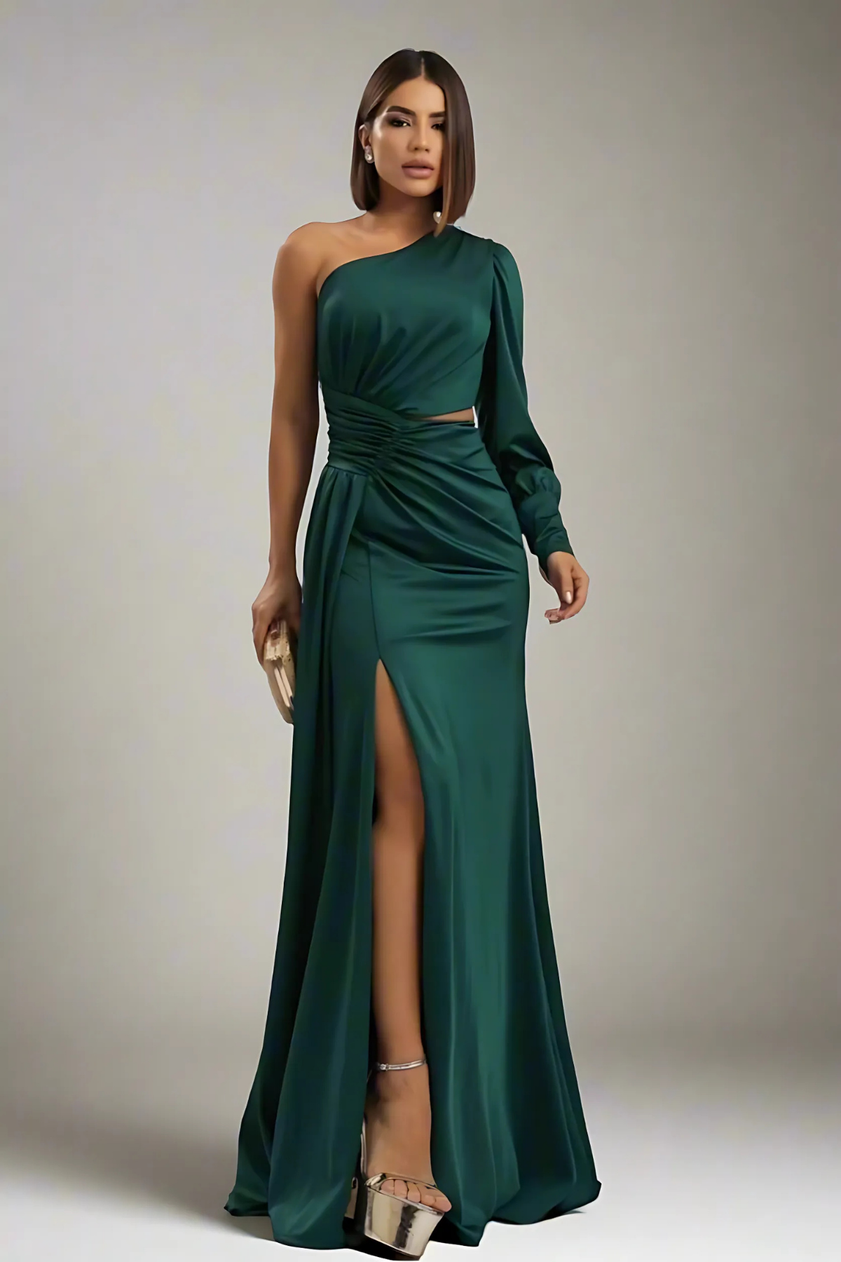 Vestido Longo Ombro Único Com Fenda - Sílvia