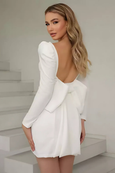 Vestido Curto de Noivado Com Laço Nas Costas e Manga Princesa - Yasmin
