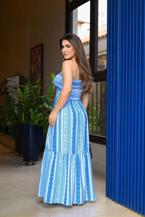 Vestido Longo Lastex Tomara Caia Com Alça Franzido Regulável - Luna