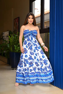 Vestido Longo Lastex Tomara Caia Com Alça Franzido Regulável - Luna
