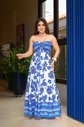 Vestido Longo Lastex Tomara Caia Com Alça Franzido Regulável - Luna