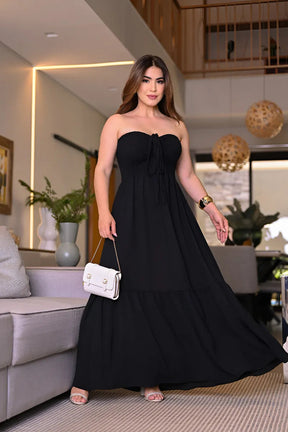 Vestido Longo Lastex Tomara Caia Com Alça Franzido Regulável - Luna