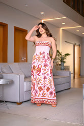 Vestido Lastex Feminino Longo Tomara Que Caia Estampado - Adele