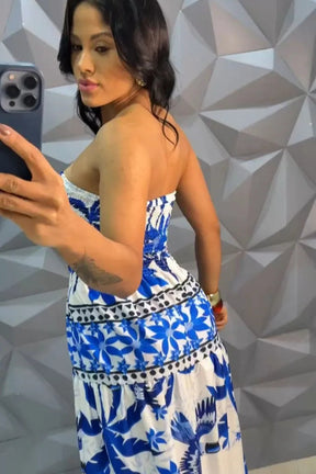 Vestido Longo Floral Recorte Na Cintura - Thaylana