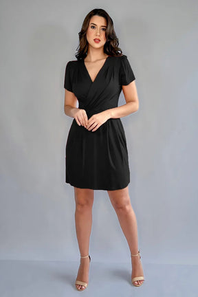 Vestido Curto Decote Transpassado Envelope Manga Curta Soltinho - Carol