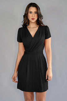 Vestido Curto Decote Transpassado Envelope Manga Curta Soltinho - Carol