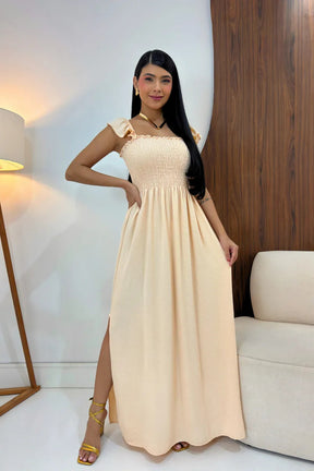 Vestido Longo Feminino Casual Lastex Alcinha Fenda - Mirela