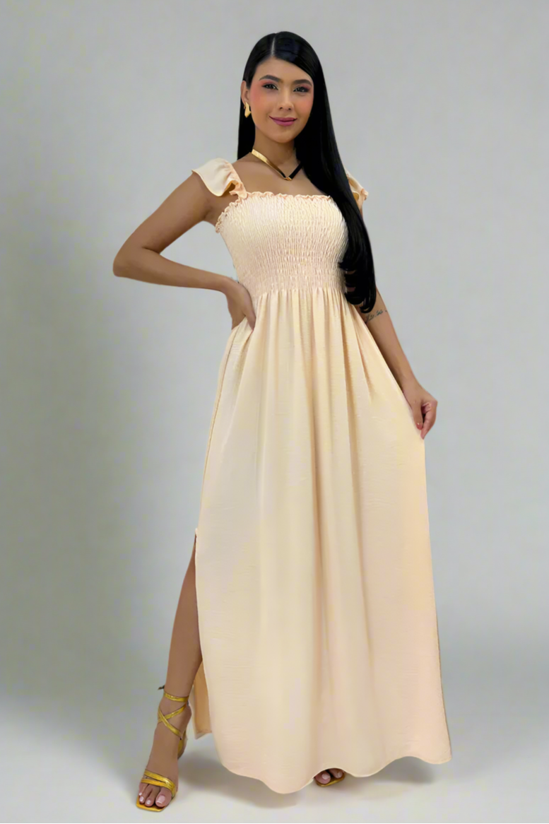 Vestido Longo Feminino Casual Lastex Alcinha Fenda - Mirela
