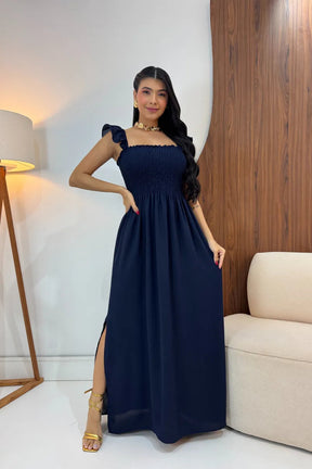 Vestido Longo Feminino Casual Lastex Alcinha Fenda - Mirela