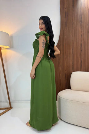 Vestido Longo Feminino Casual Lastex Alcinha Fenda - Mirela