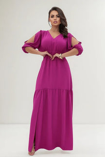 Vestido Longo Princesa Com Fenda Manga 3/4 Elegante Premium - Maitê