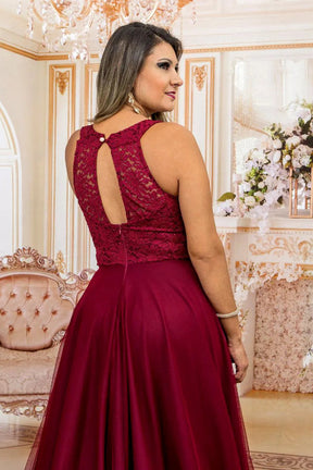 Vestido Longo Rodado Feminino Debutante Madrinha Longo Renda Tule - Cecilia