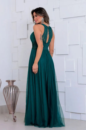 Vestido Longo Rodado Feminino Debutante Madrinha Longo Renda Tule - Cecilia
