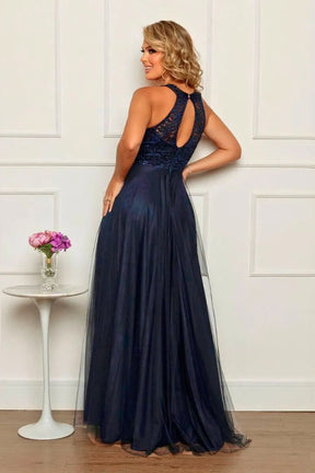 Vestido Longo Rodado Feminino Debutante Madrinha Longo Renda Tule - Cecilia