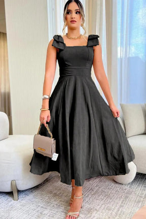 Vestido Midi De Linho Forrado Com Lacinho No Ombro Bojo - Aurora