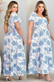 Vestido Longo Estampado Manga Bufante - Rosalie