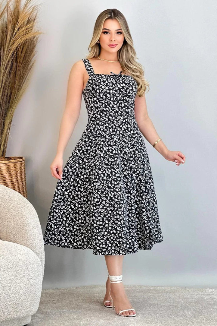 Vestido Mídi Estampado com Alça e Cruzado nas Costas - Natasha