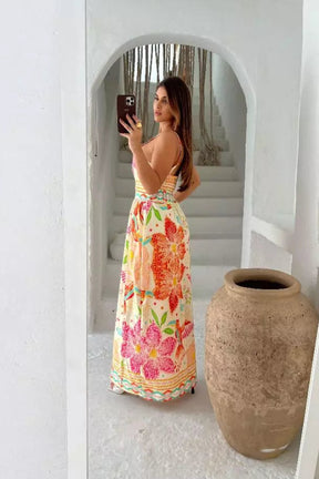 Vestido Longo Estampado com elastex bolso regulador na alça - Emy