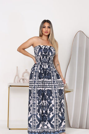 Vestido Longo Estampado Tomara que Caia Com Elastex - Fabiola