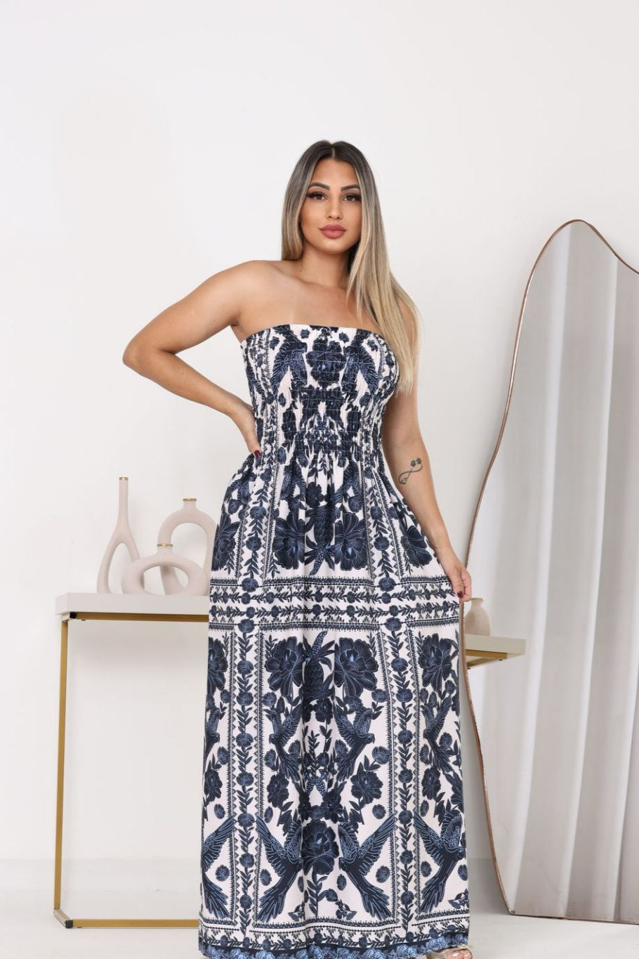 Vestido Longo Estampado Tomara que Caia Com Elastex - Fabiola