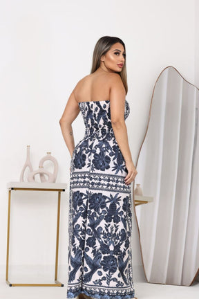 Vestido Longo Estampado Tomara que Caia Com Elastex - Fabiola