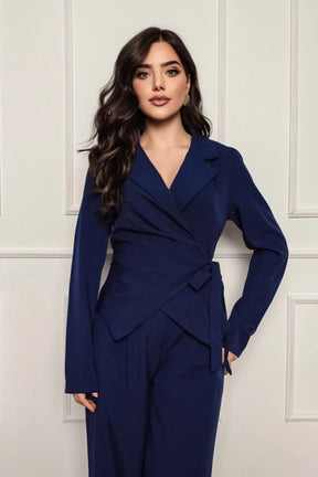 Conjunto Alfaiataria Calça Pantalona e Blusa Manga Longa Amarração  - Victoria