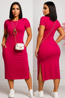 Vestido Midi casual moda feminina fenda lateral - Alanis