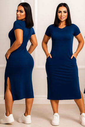Vestido Midi casual moda feminina fenda lateral - Alanis