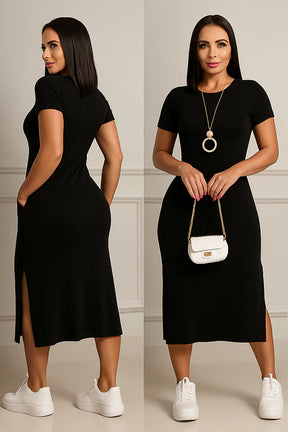 Vestido Midi casual moda feminina fenda lateral - Alanis