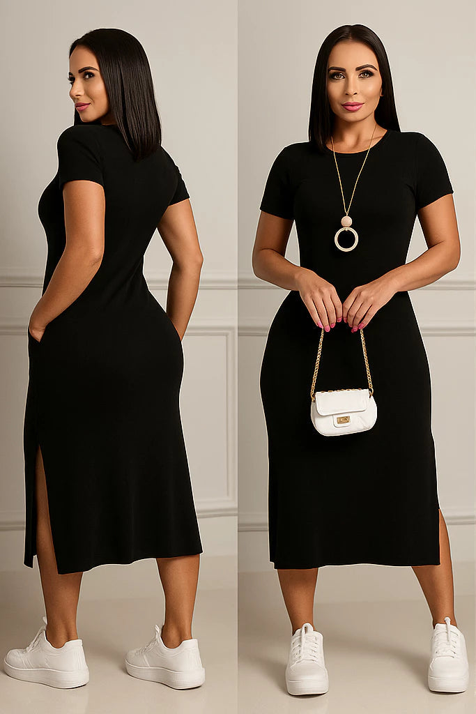 Vestido Midi casual moda feminina fenda lateral - Alanis