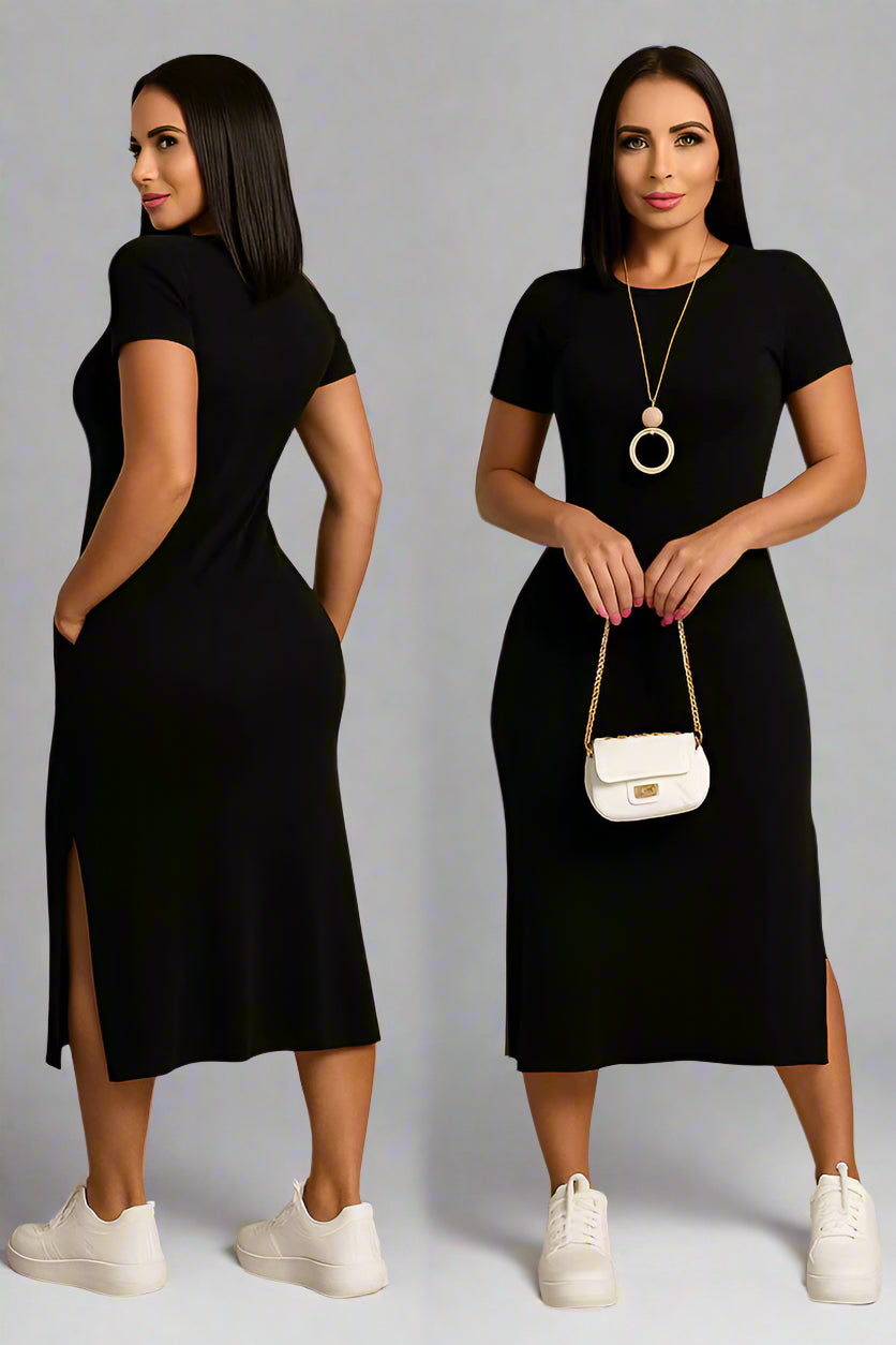 Vestido Midi casual moda feminina fenda lateral - Alanis