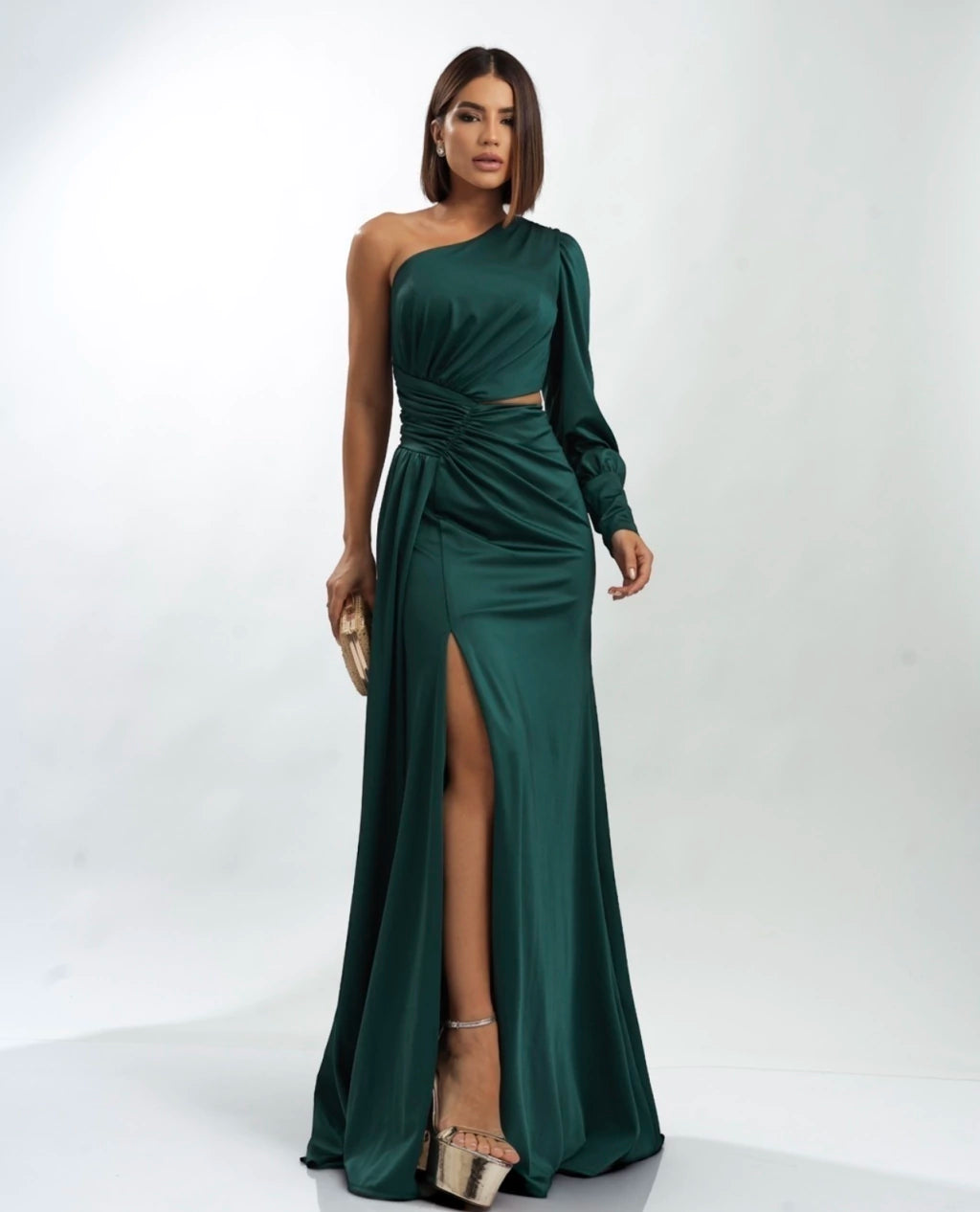 Vestido Longo Ombro Único Com Fenda - Sílvia