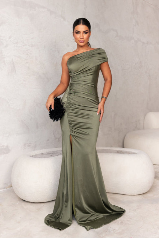 Vestido Longo Ombro Único Com Fenda - Pietra