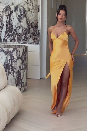 Vestido Longo com Fenda e Costas Abertas - Isobel